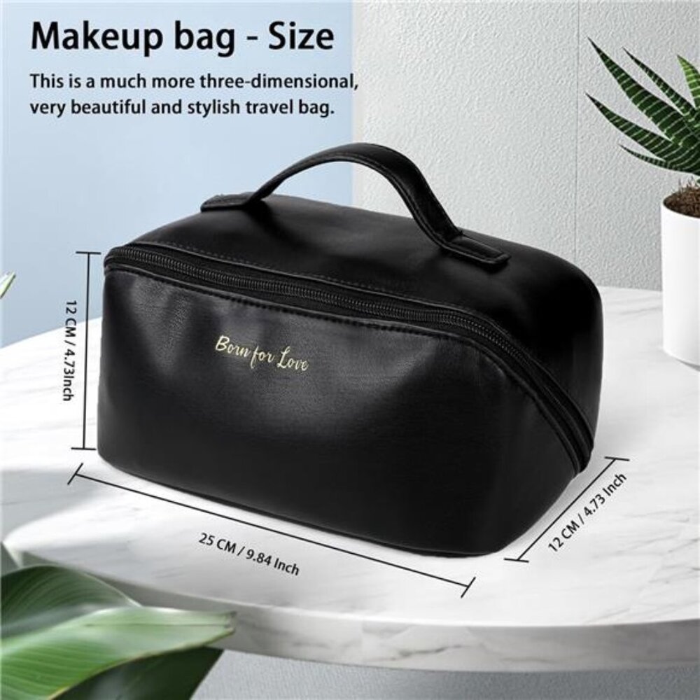 Large Capacity Travel Cosmetic Bag Portable Makeup Bag, PU Leather Waterproof - Picture 3 of 7